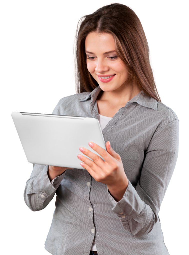 imagem de mulher usando o tablet